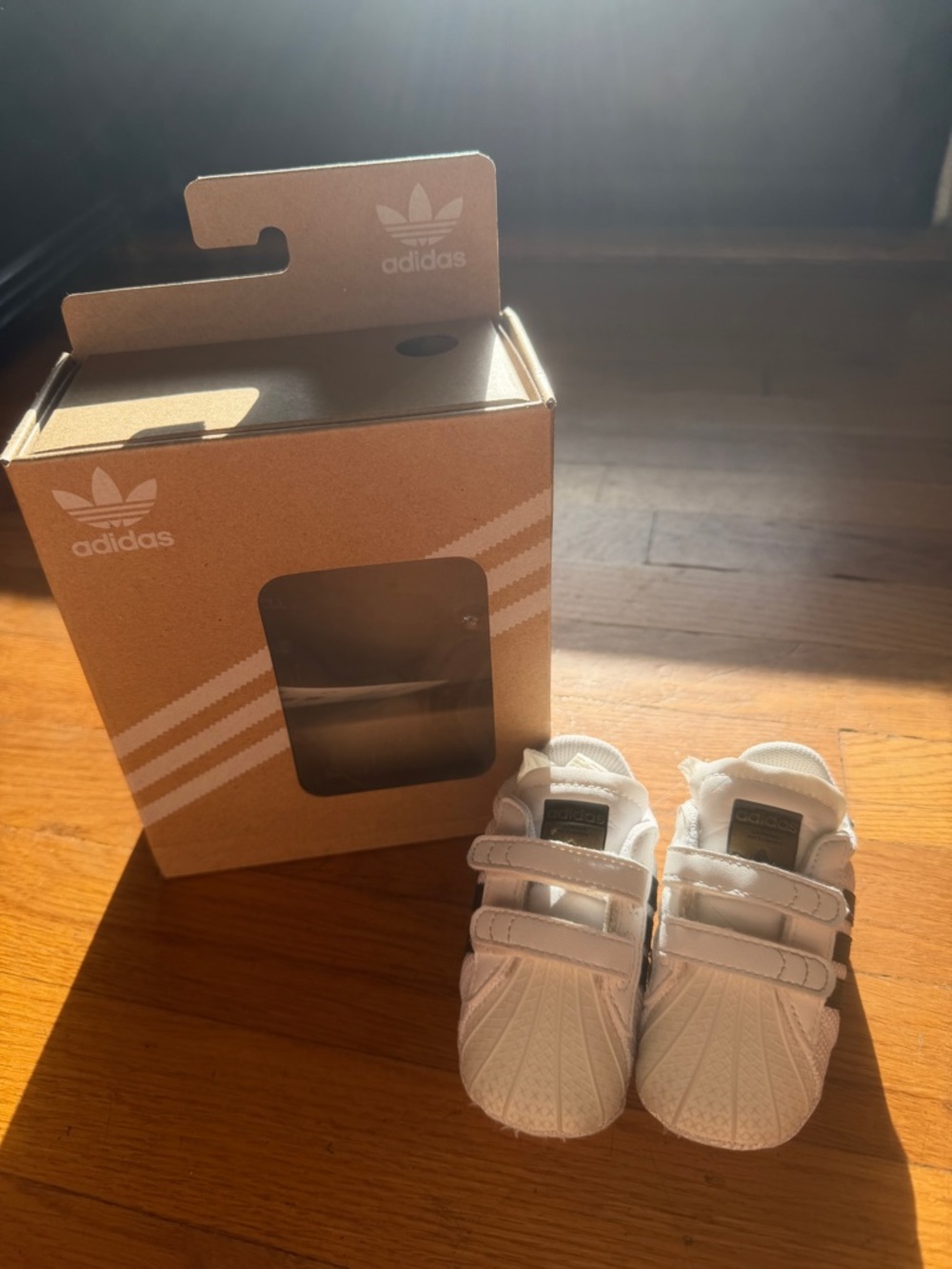 adidas Little Kids White Velcro Shell-Toe Sneakers